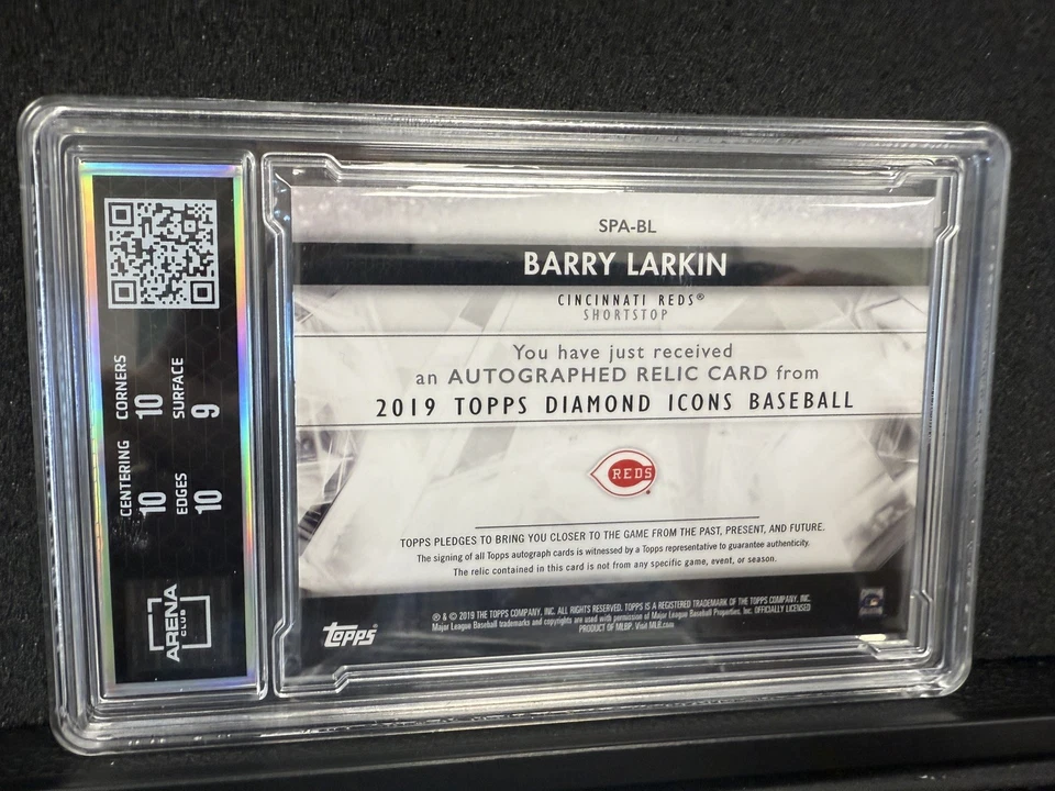 Topps Diamond Icons Barry Larkin 2019 reliquia automática 4/10 SPL-BL Rojos grado 9,5/10 Foto 2 de 2