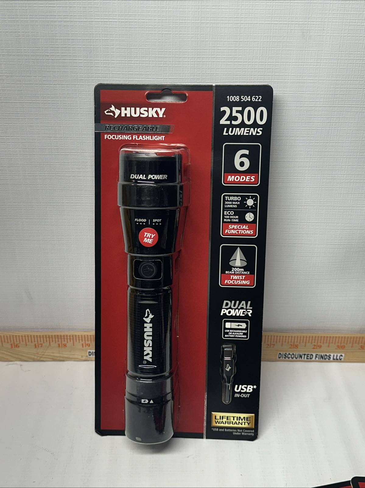 2500 Lumen Dual Power USB Rechargeable Husky Flashlight 6 Modes B22 Bulb