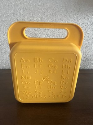 Vintage Yellow Tupperware Lunch Box ABC/123 Storage Tote Art Bin Alphabet
