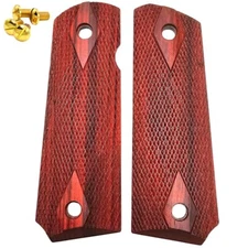 1911 COLT Gov. Ambi Cut - PREMIUM HARD Rosewood Double Diamond + 24K Gold Screws