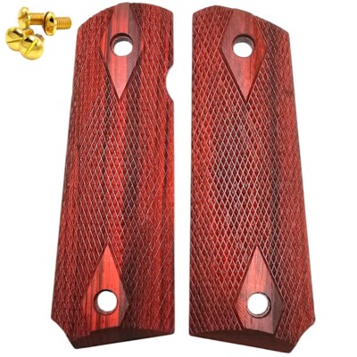 Elite Rosewood 1911 Government Ambi Cut Double Diamond Grips w/ 24K Gold Screws