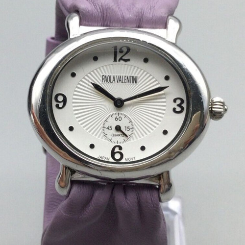 Paola Valentini Watch Women 38mm Sterling Silver Tone Purple Leather New Battery