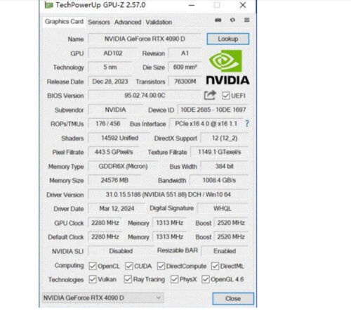 OEM NVIDIA RTX 4090 D 24GB Graphics Card Turbo Founders Edition 2 slots GPU - Picture 2 of 4