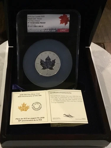 2018 NGC PF70 Reverse Proof 3 oz Silver $50 CANADA Maple Leaf Incuse FDOI !