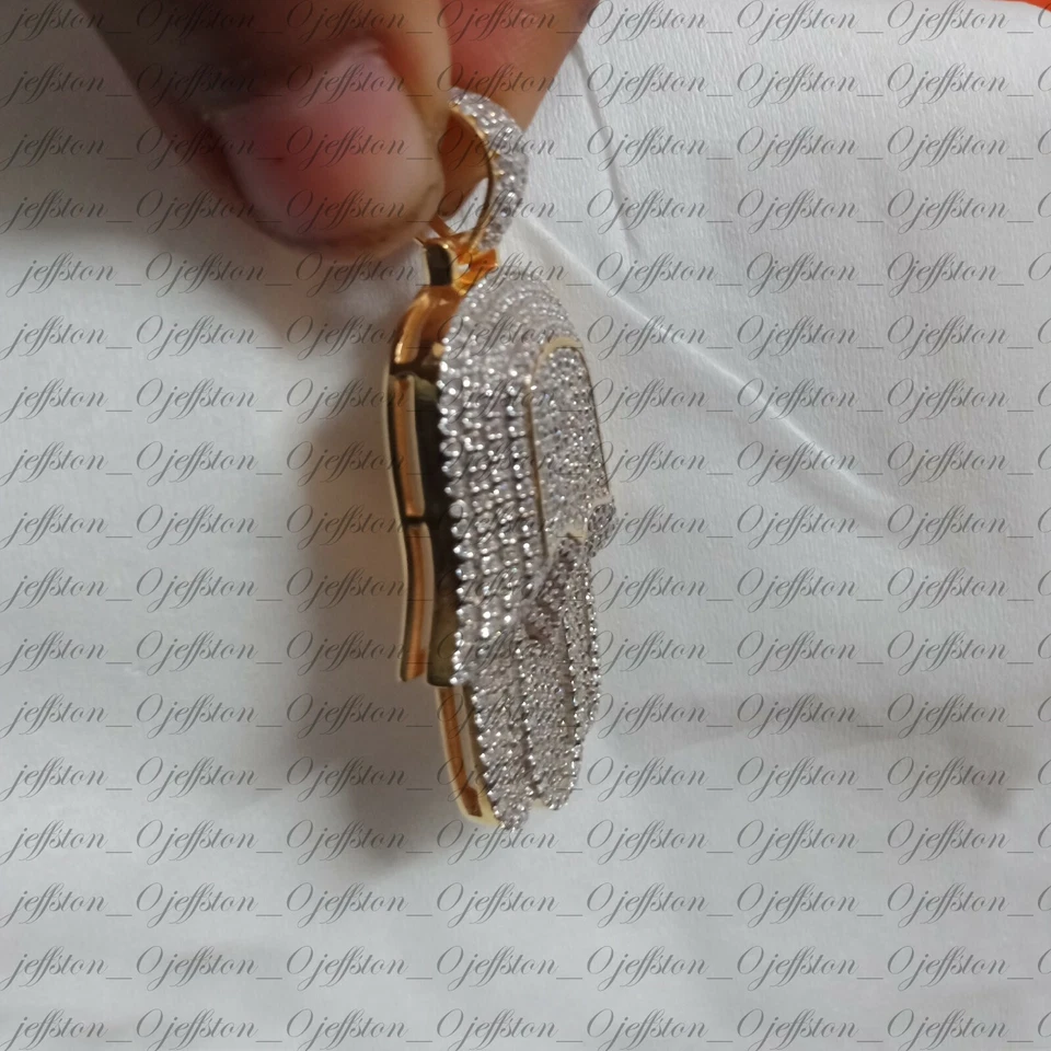 3.85Ct D/FL Round Cut Moissanite 14K Yellow Gold Plated Hamsa Hand Pendant 1.50" - Image 3 of 4