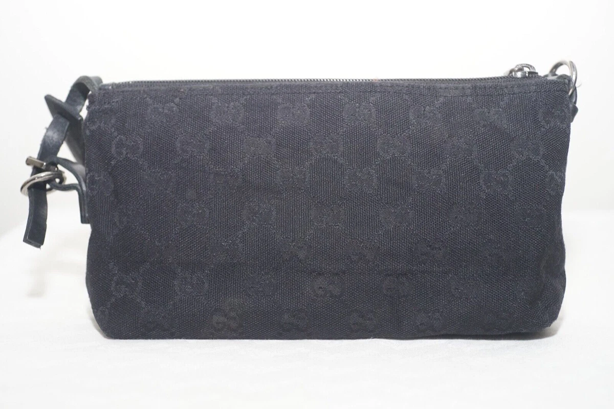 Gucci Black GG Canvas Baguette MINI WITH PLAIN BLACK STRAP