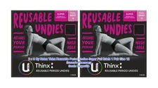 2 x Pairs U By Kotex Thinx Reusable Period Undies Super Full Briefs Size 12