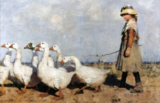 TO PASTURES NEW GIRL WITH GEESE ART 1883 PAINTING BY JAMES GUTHRIE REPRODUCTION