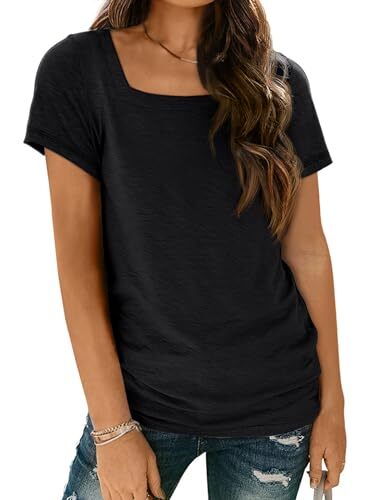 Womens Tops Casual Spring Summer Tshirts 2024 Short Sleeve X-Large Black