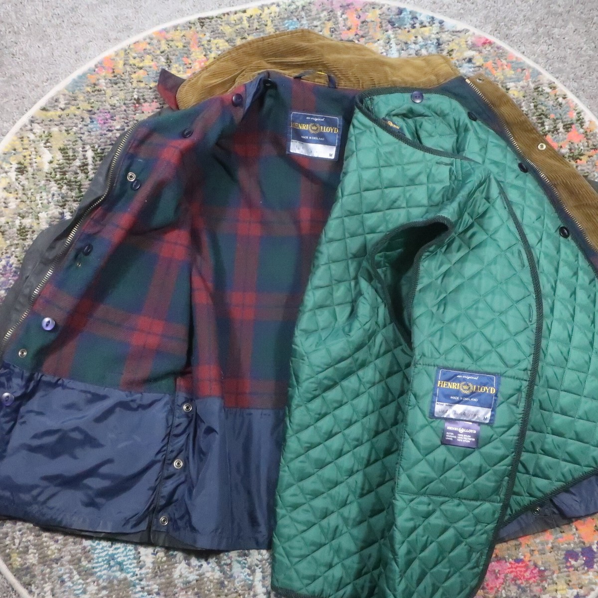 Vtg Henri LLoyd Oil Skin Parka Mens M Wool Blanket Lined Corduroy