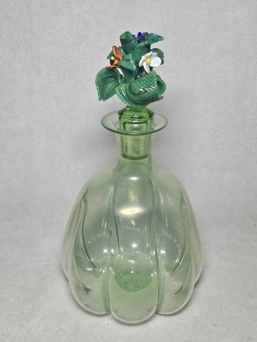 Antique Salviati? Venetian Glass Blown Green Decanter With Applied Flowers Top - Picture 3 of 18