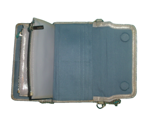 HOBO International Hellgrau Kiesel Leder Crossbody Geldbörse Portemonnaie - GLITZER - Bild 14 von 19