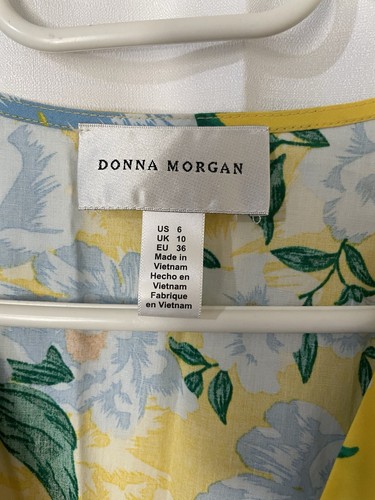 Donna Morgan Dress Womens 6 Yellow Floral Barbie Feminine Resort Vacation Cotton - Picture 4 of 6