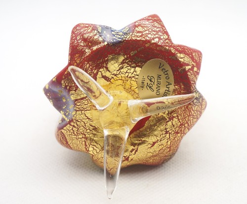 New Murano Millefiori Red Christmas Tree Figurine with Gold Italian Art Glass - Picture 3 of 3