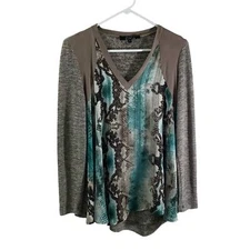 Poemeby Cityron Women's V-neck Faux Snake Print Long Sleeve Top Size Small