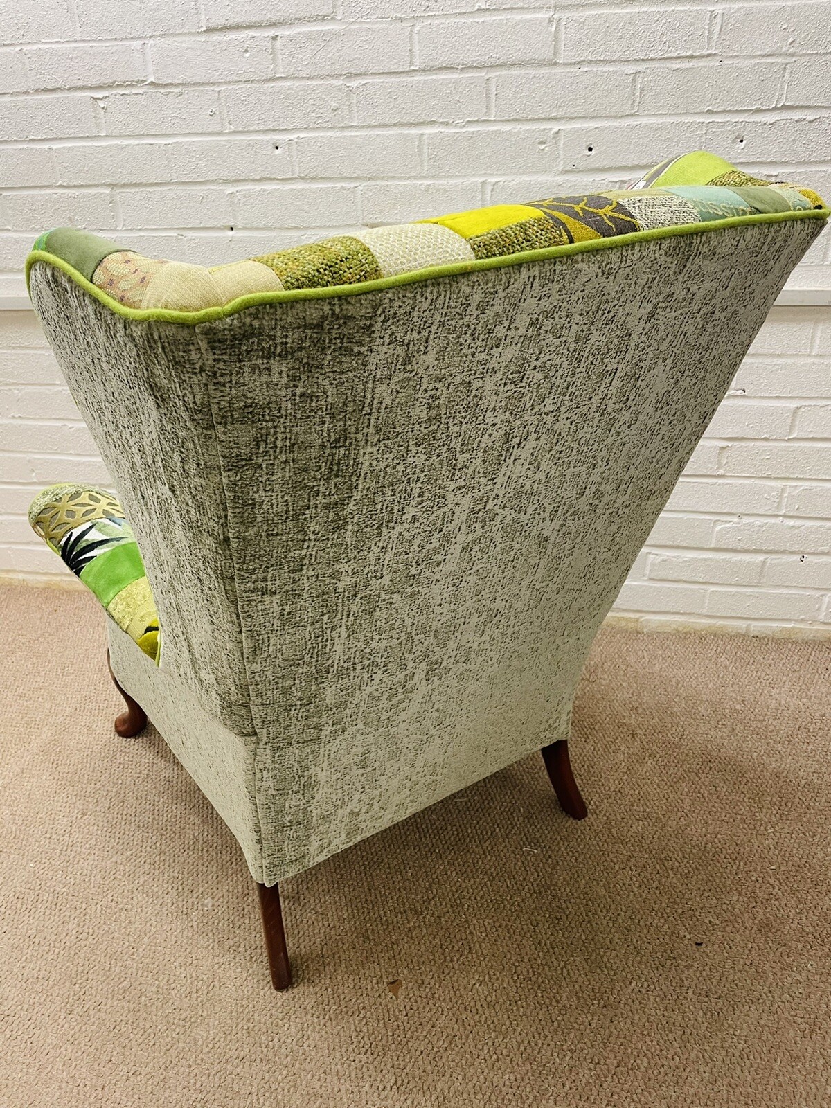 Parker Knoll Wingback Chair Reupholstered In Green Colours Patchwork