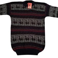 MEN HANDMADE ANDEAN ALPACA DARK BLUE SWEATSHIRT SWEATER SZ L