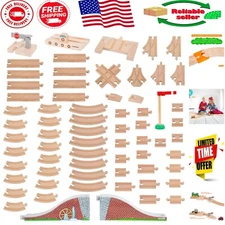 68 Pcs Wooden Train Track Expansion Set - Compatible with Thomas & Brio Trains