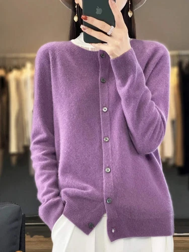 Long Sleeve 100% Merino Wool Sweaters Cashmere Cardigan Spring Autumn Women O-Ne - Picture 8 of 84