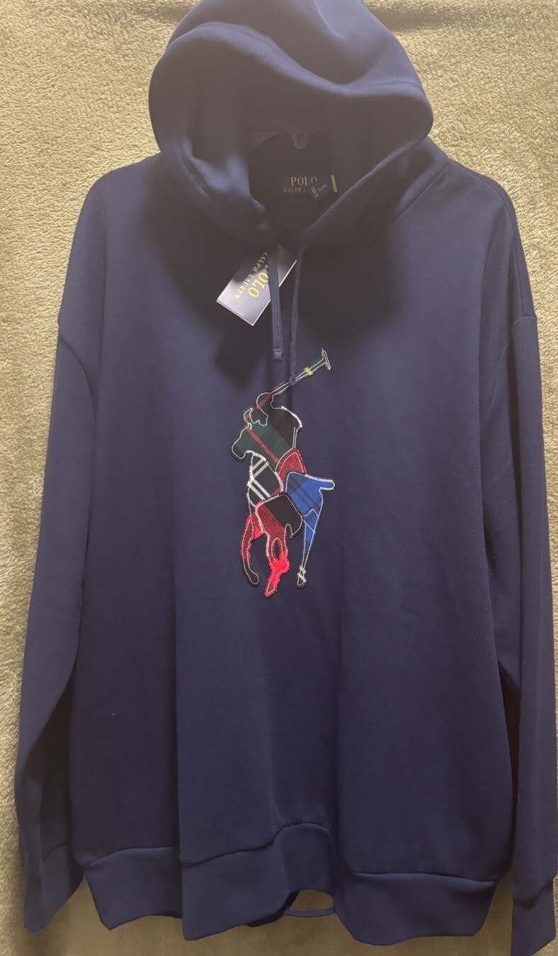 Felpa con cappuccio polo Ralph Lauren da uomo Big Fit grande pony in pile taglia XXL $168