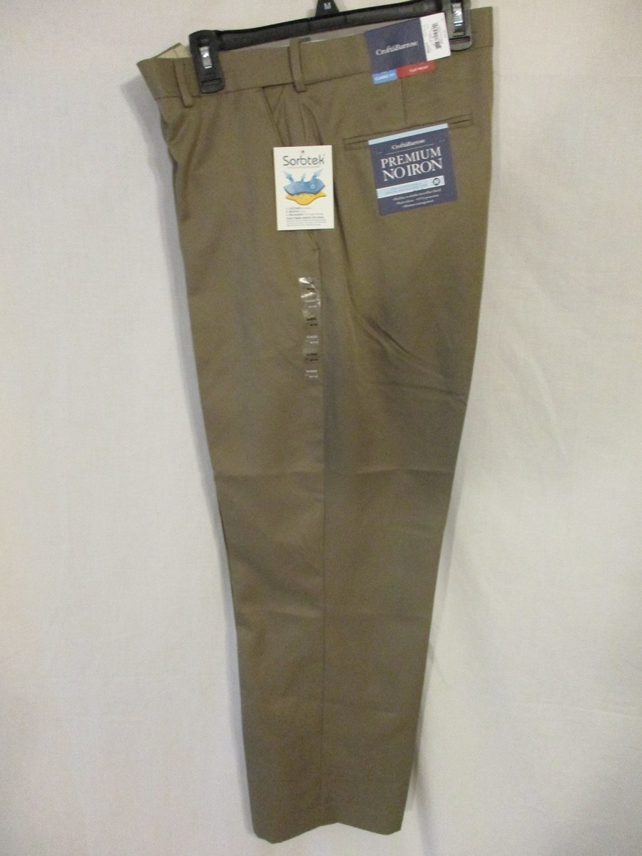 Croft & Barrow Polyester Microfiber Sand Flat Front Dress Pants SR$55 NEW
