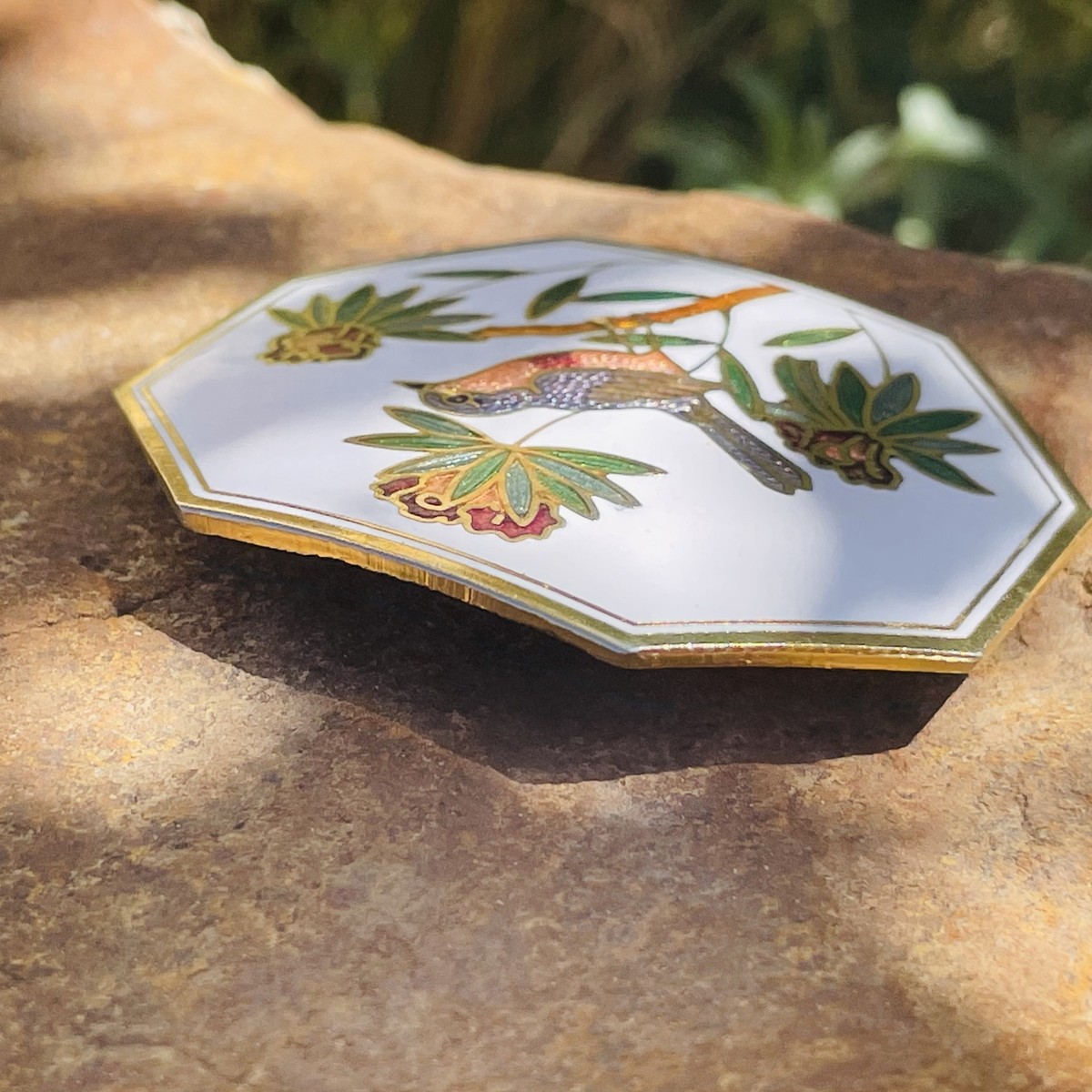 ?Vintage Enamel White Gold Colorful Tone Bird Flower Pendant Belt Purse Clip Vintage Enamel White Gold Colorful Tone Bird Flower Bolo  main image 3