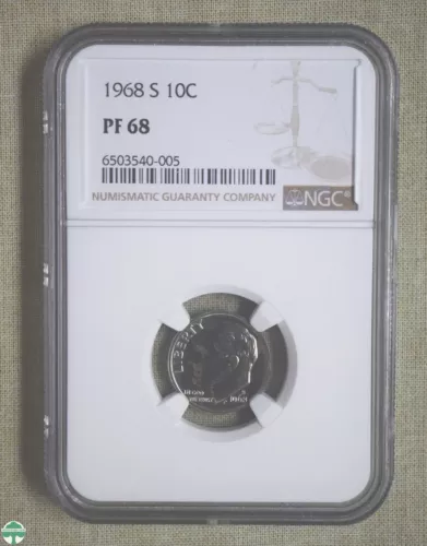 1968-S ROOSEVELT DIME - NGC CERTIFIED - PF 68