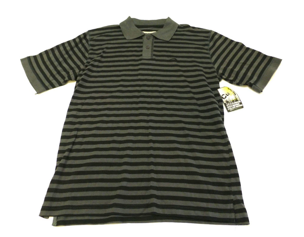 Curly Mens Size XL Black & Grey Skinny Fit Striped Knit Polo Shirt New