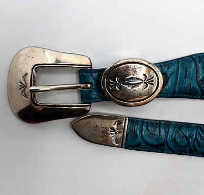 Justin Belt Womens 30 Tooled Leather Turquoise Teal Cowhide  display picture 3