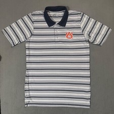 Auburn Tigers Russell Athletic Vtg Striped Polo Dri Fit Button Up T Shirt -M