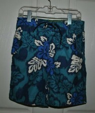 Lands' End Boys Hawaiian Flowers Print Swim Trunks Board Shorts Size Large 7