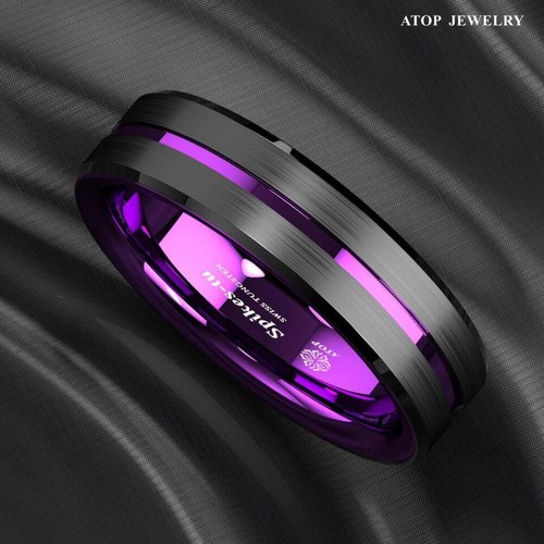 6mm Black Purple Line Wedding Band Ring - Wedding Rings for Men and Women - 第 2/20 張圖片