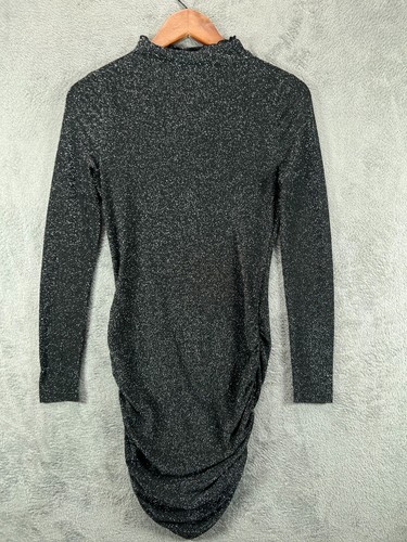 SheIn Womens 4 Small Dress Black Metallic Sparkle Bodycon Long Sleeve Mock Neck - Picture 4 of 10