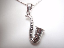 Saxophone 925 Sterling Silver Pendant compose music song musician jazz tour