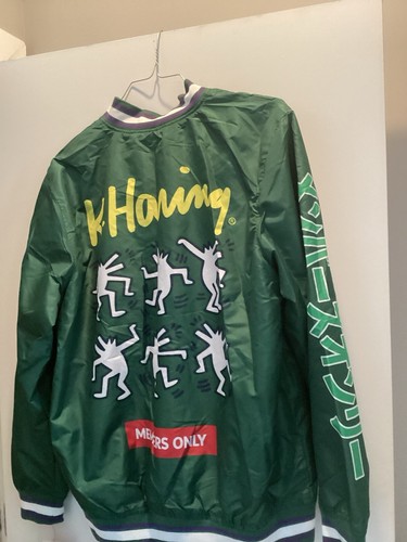 MEMBERS ONLY Mens LARGE Keith Haring Tokyo Pop Green Aviator Windbreaker NEW - Picture 5 of 5