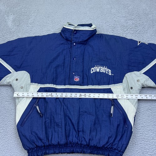 VTG Starter Jacket Mens L NFL Dallas Cowboys 1/2 Zip Pullover Stow Hood 90s READ - Picture 14 of 21