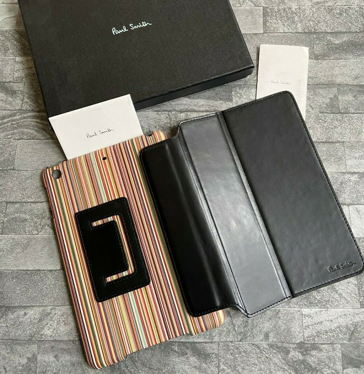 PAUL SMITH BLACK & MULTISTRIPE LEATHER MOULDED MINI iPAD CASE