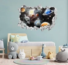 Large 3D Space Galaxy Wall Stickers (33.5”x 23.2”), Solar System Vin