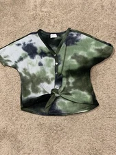 Dee Elly Womens Cropped Shirt Size Small Multicolor Tie Dye Button Front Casual