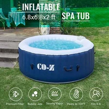 CO-Z Inflatable Hot Tub w Heater & 130 Massaging Jets 6 Person w Cover and Pump
