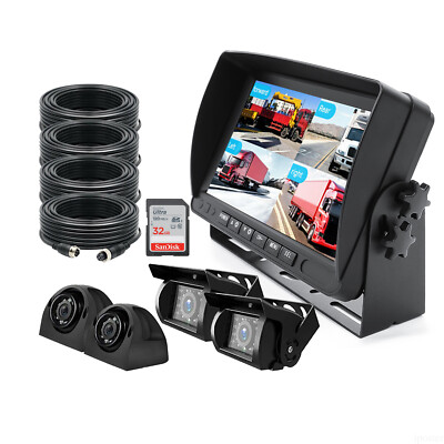 7'' Quad Monitor DVR Video Recorder 360 View 4CH AHD 1080P Camera 32GB For Truck