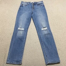 Kancan Womens Jeans sz 13 Blue Denim Straight Mid Rise Distressed Medium Wash