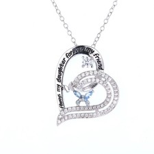 925 Sterling Silver Mother and Daughter Love Heart Butterfly Pendant Necklace