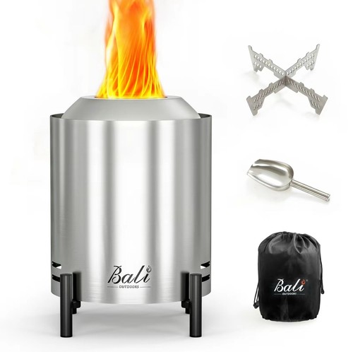 BALI Outdoor Table Top Fire Pit Round Stainless Steele Smokeless Portable 6.5”