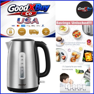 Stainless Steel Electric Kettle 1.7L Fast Boil Auto Shut-Off LED Light