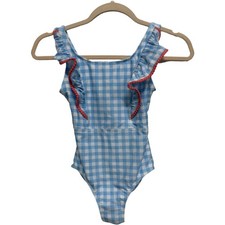 NWT Cat Jack Girls Size M 8 Blue Gingham Ruffle One Piece Swimsuit UPF 50