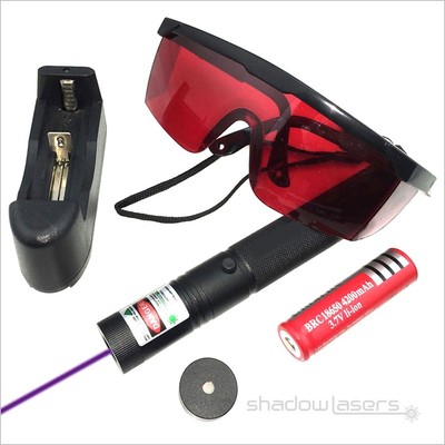 LMS5P Adjustable Focus 405nm Purple Pointer Visible Beam Goggles & Charger