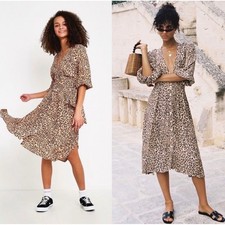 Faithfull The Brand Chloe Midi Dress Leopard Print Size XS US 2