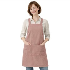 Apron Women Pocket Cotton Linen Japanese Cross Back Plus Size Cooking