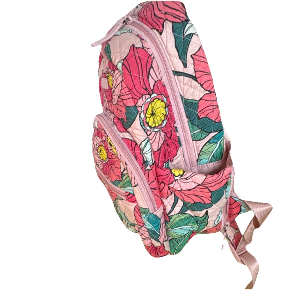 Vera Bradley Pink Floral Quilted Backpack, Zip Closure  display picture 3